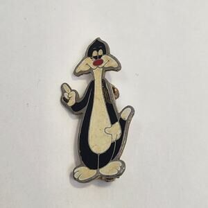 Sylvester Cat Warner Bros Small Brooch Pin Vintage Silver Tone Enamel Character
